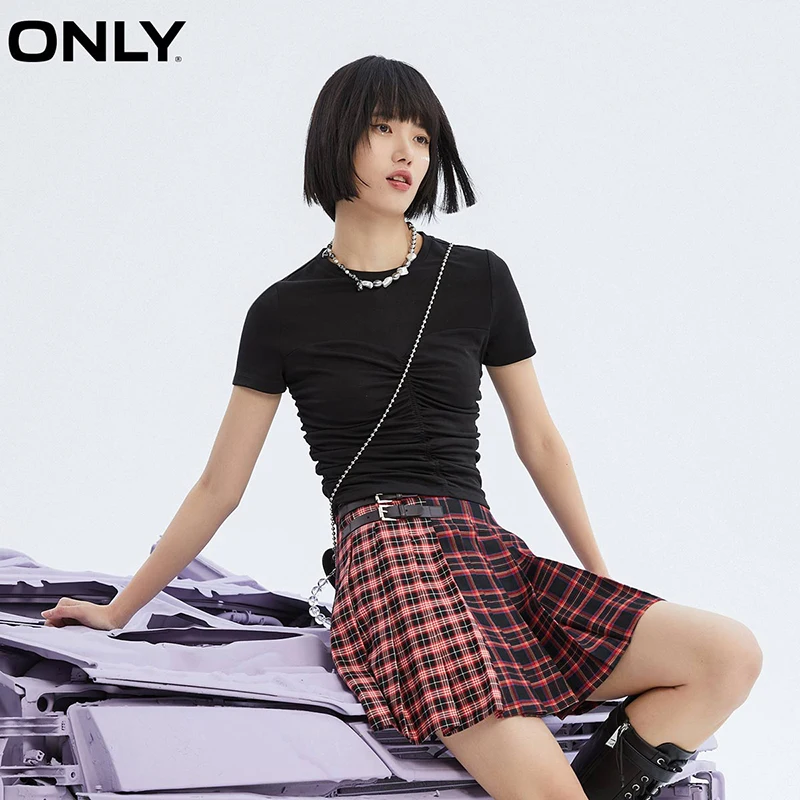 

ONLY 2021 Summer Fashion Pure Color Slim Short Pure Color Waist Tightening T-shirt Women | 121201011