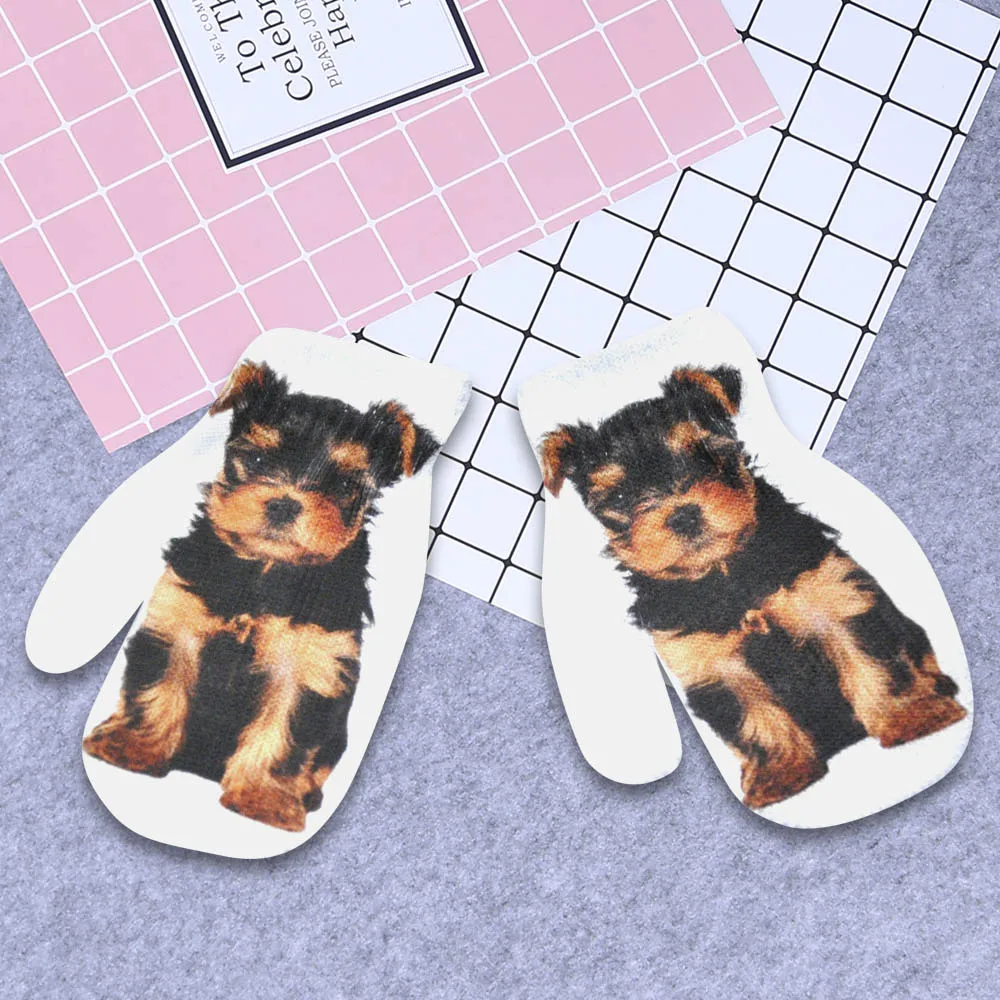 Детские зимние перчатки теплые вязаные рукавицы с объемным животным принтом Kitty