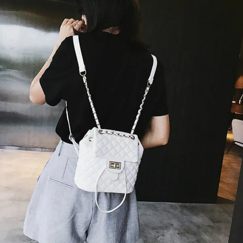 Кожаный рюкзак для женщин и девушек женская сумка на плечо с цепочкой