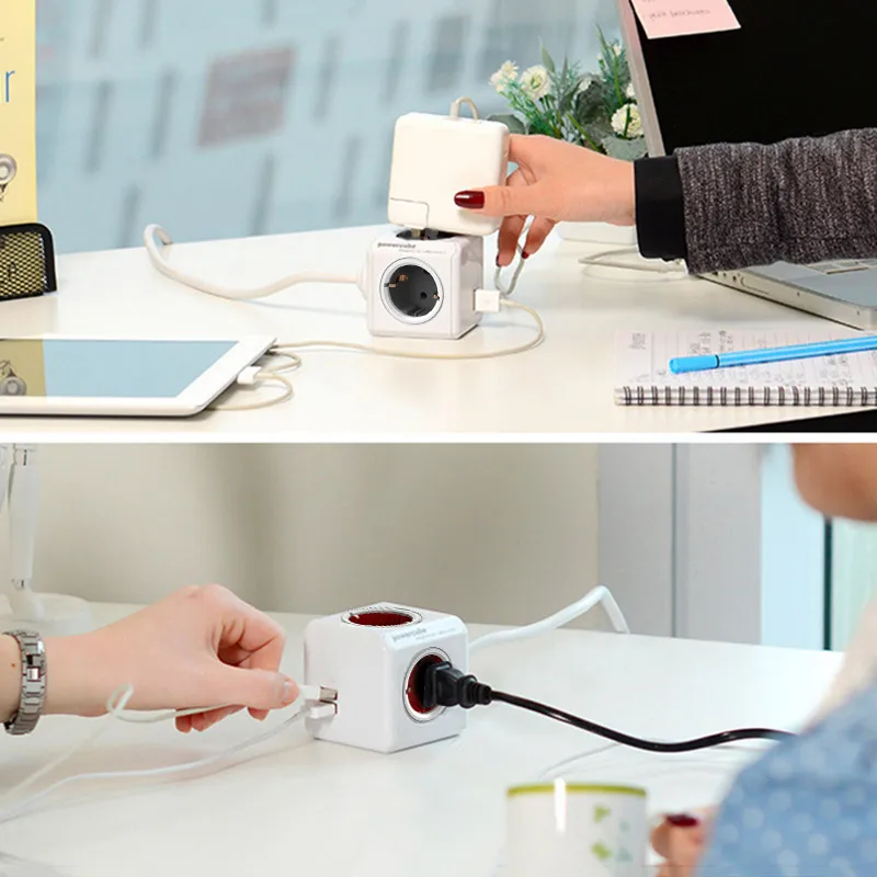 Умный дом Мощность Cube разъем ЕС розетка 4 розетки 2 Порты USB адаптер расширение