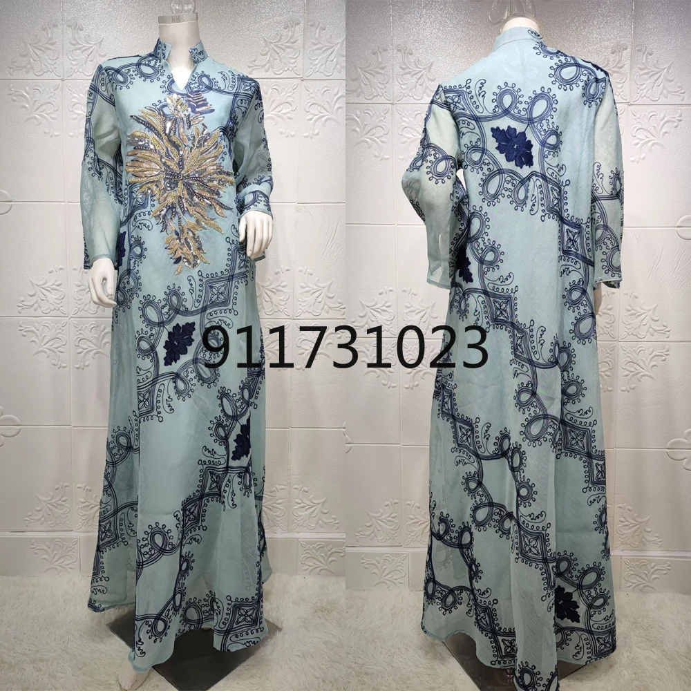 Moroccan Kaftan Dubai Muslim Women Abaya Dress Embroidered Sequined Plus Size Boubou Elegant Kimono Ankara Dashiki Clothing |
