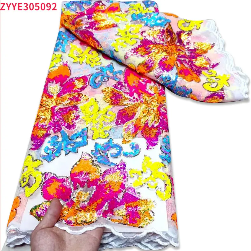 

The latest Nigerian lace style French sequin embroidery party lace fabric ZYYE05092