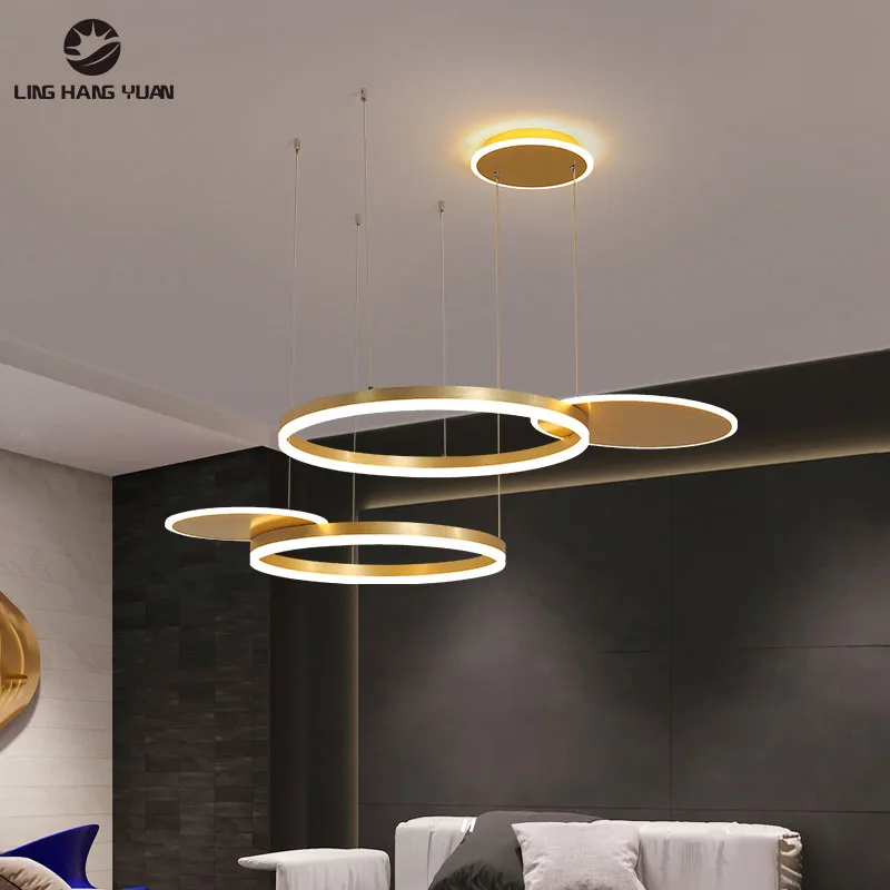 

Minimalist Modern Led Chandelier Circle Gold&Coffee Ceiling Chandelier Lighting for Living room Bedroom Dining room Lustres Led
