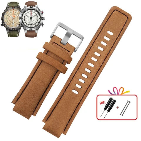 Cinta de relógio de couro genuíno para timex tidal bússola watchband t2n739 t2n720 t2n721 banda de relógio de assistência 24*16 mm