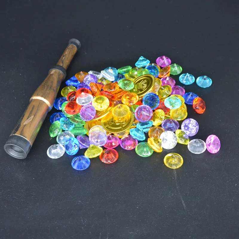 Treasure Hunting Box Children Retro Plastic Toy Gold Coins and Pirate Gems Halloween Christmas Xmas Birthday|Сувениры для