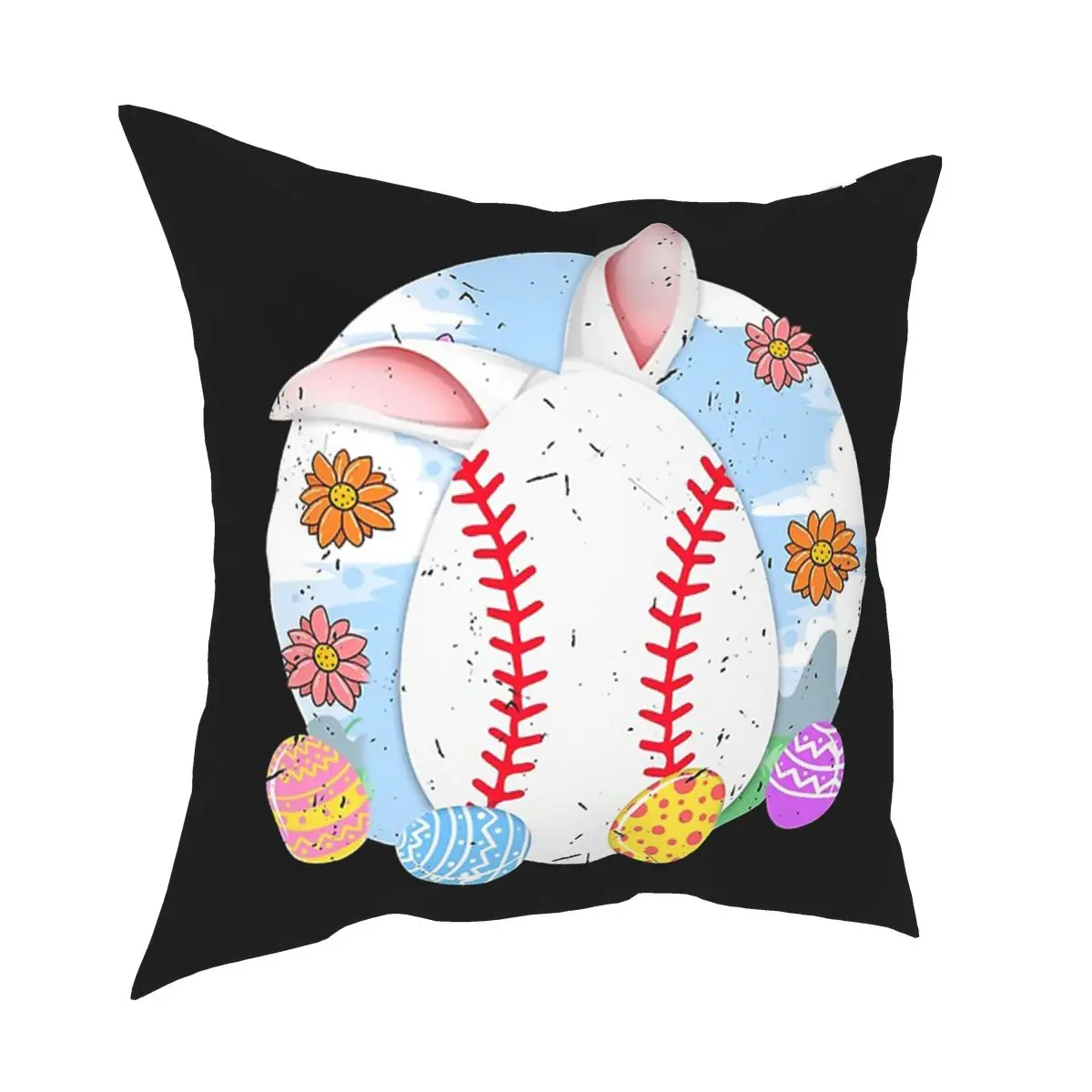 

Cute Baseball Easter Egg Bunny Costume Happy Easter Day Cushions for Sofa Vintage Cushion Covers Decorative Throw Pillows Cover