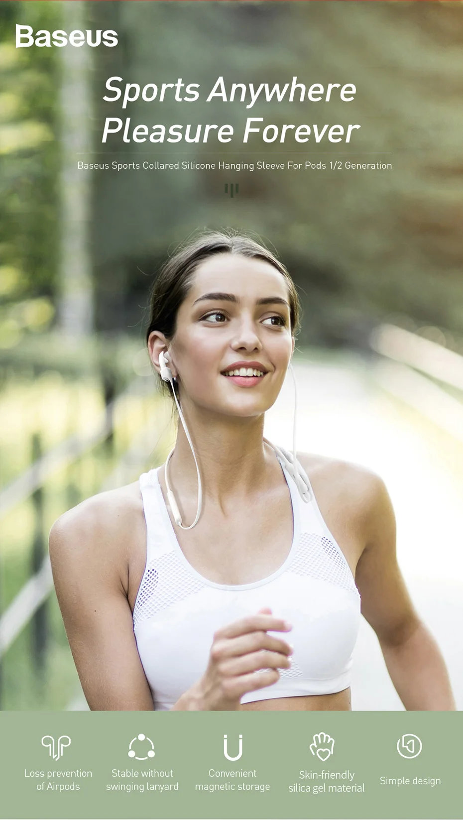 Baseus, силиконовый ремешок для Airpods 1/2, беспроводные наушники, спортивный Заушник, анти-потеря, веревка, гарнитура для Airpods, защитный шнурок