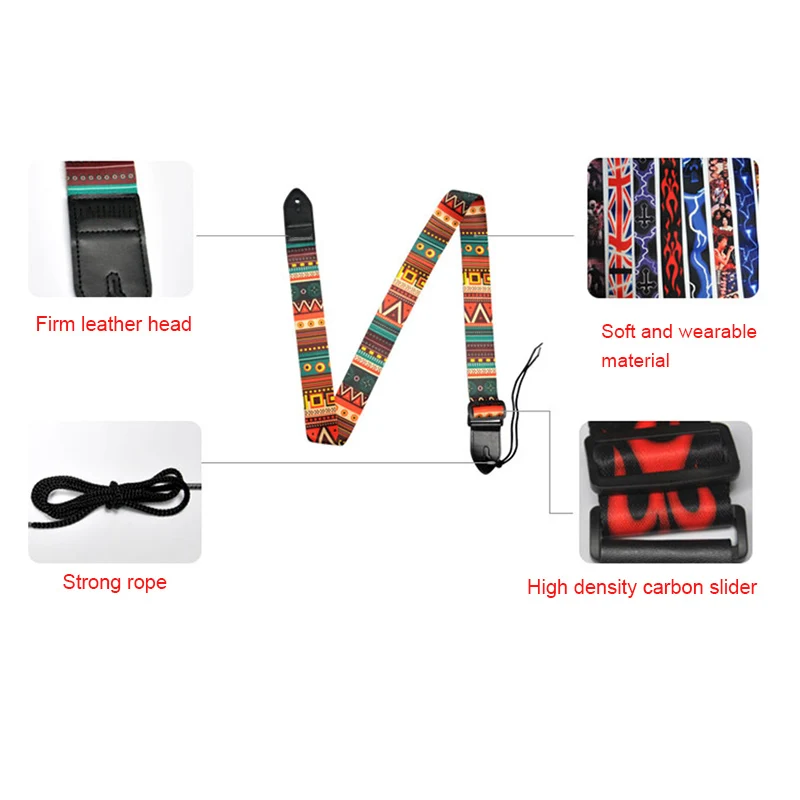PU Leather Guitar Strap Adjustable Belt Lightning Flame Pattern for Bass Folk Acoustic THJ99 | Спорт и развлечения