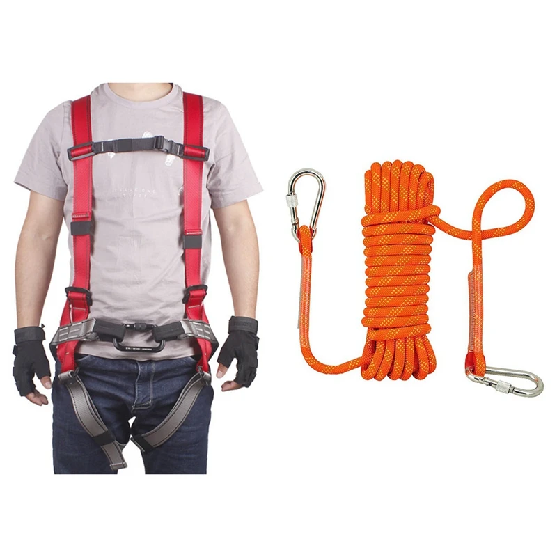 

1 шт. регулируемый поясной ремень для тела ремень для скалолазания и 1 шт. 10 м скалолазанная веревка противопожарная безопасная веревка с кар...