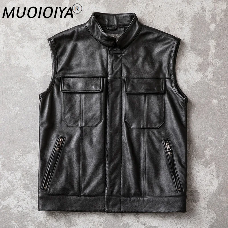 

MUOIOYIA Men Jacket New 2022 Mens Clothing Real Cow Leather Vest Autumn Men's Jackets Motocycle Vests Male Hommes Veste LXR387