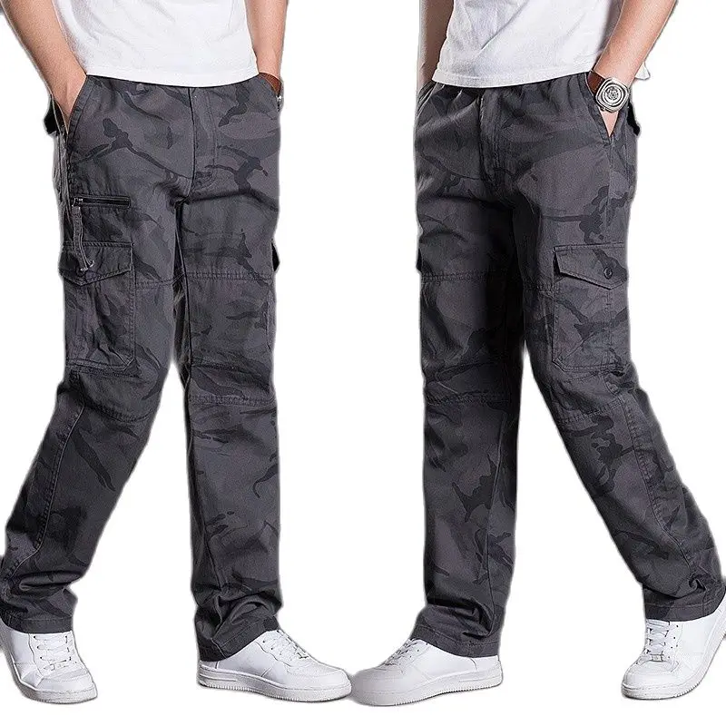 

Four Seasons Casual Trousers Men's Cargo Pants Fashion Outdoor Loose Straight Elastic Waist Pants Male Multi-Pocket Overalls XXL