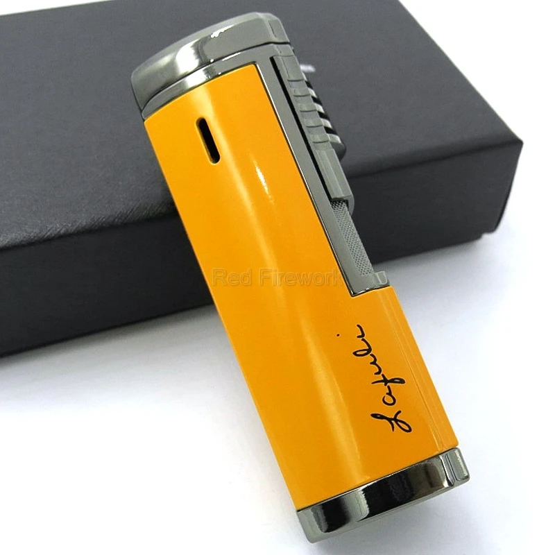 COHIBA креативный металлический сигаретный сигары 4 фонарь Jet красное пламя многоразовая ветрозащитная сигарная Зажигалка W/Встроенный сигары удар Cohiba