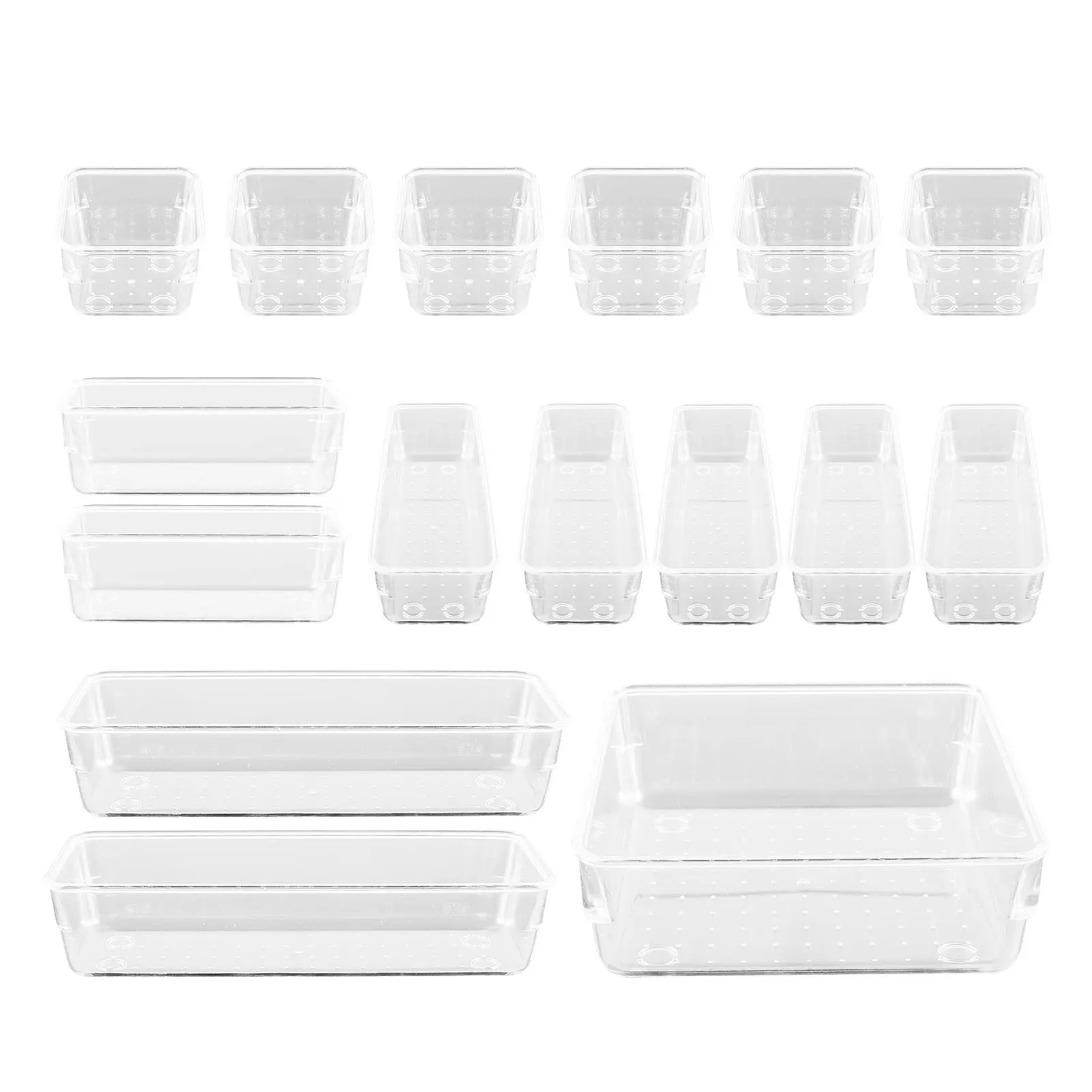 

16pcs Set Drawer Storage Box Transparent Plastic Makeup Box Household Cosmetics Organizer Drawer Compartment Box