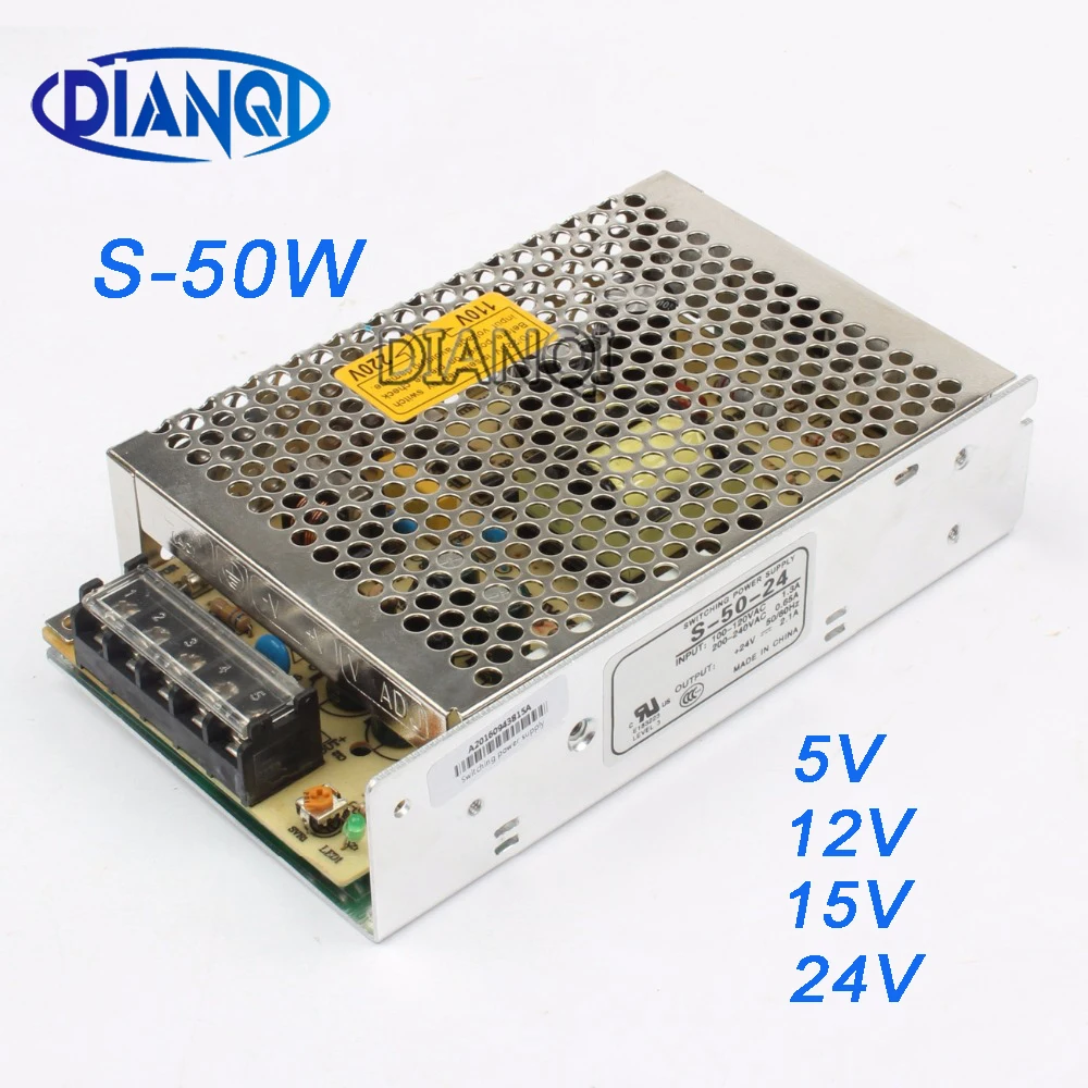 Dianqi 50w 24v 12v 5v Unidade de Alimentação ac para dc Fonte de Alimentação ac dc Conversor Saída Ajustável S5024 S-5012 S-50-15 Fonte de alimentação de comutação