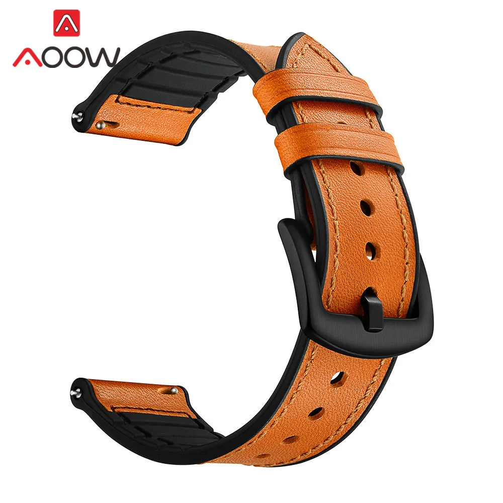 Yellow brown Ремешок из натуральной кожи для huawei Watch GT 46 мм Honor Magic Watch ремешок браслет камуфляжная черная Пряжка для samsung gear S3 - Цвет ремешка: Yellow brown