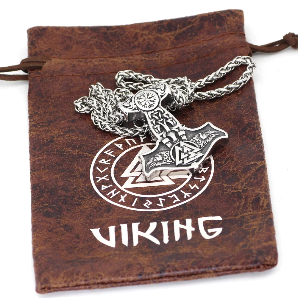 Скандинавский Викинг из нержавеющей стали thor hammer Mjolnir odin raven valknut vegvisir подвеска