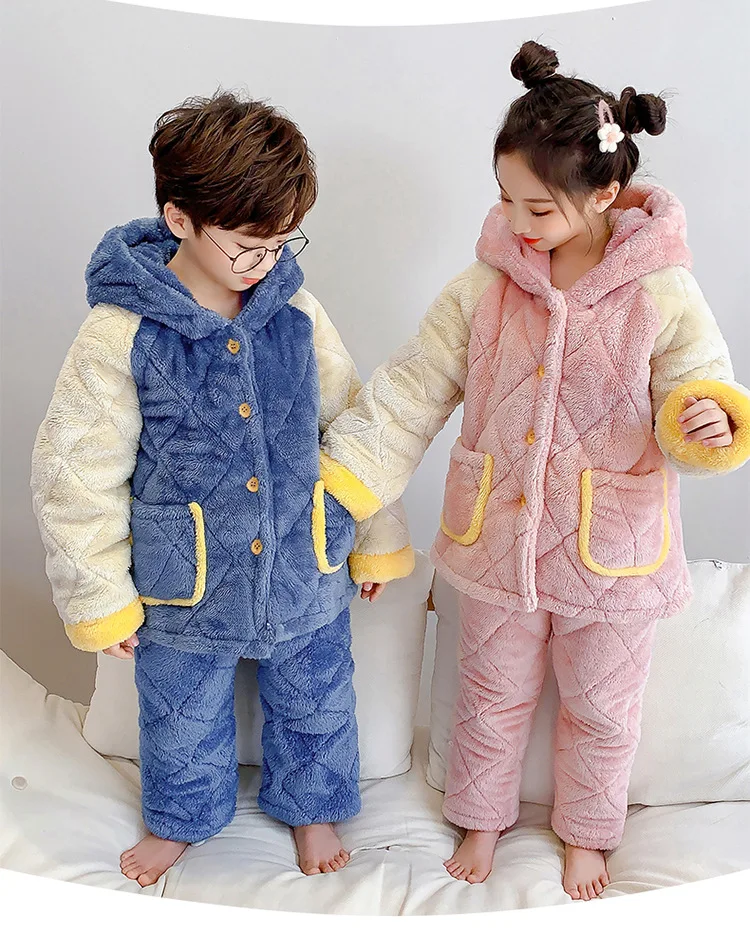 Pijamas Kawaii gruesos de felpa para padres e hijos, ropa de franela de manga larga para mantener el calor, bonitos dibujos animados, para el hogar y la familia, Invierno-3