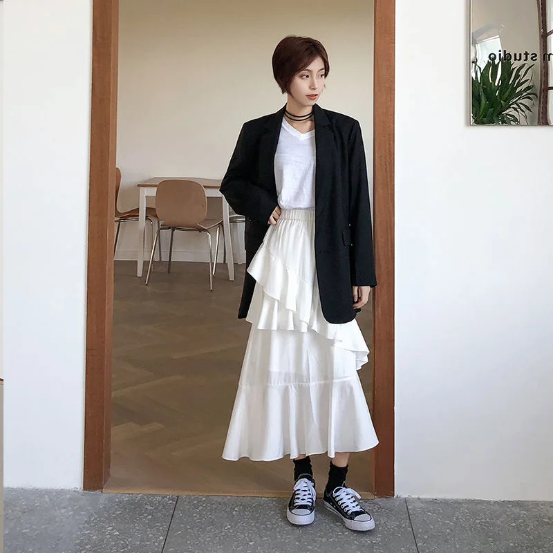 Женская шифоновая юбка с каскадными рядами длинная трапециевидная до середины