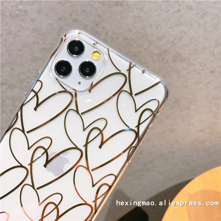 Роскошный золотой чехол для телефона с сердечком iphone 11promax XR XSMAX 6 7 8 Plus роскошный