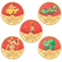 WR Pocket Monsters Gold Plated Coins Collectibles with Coin Holder Japanese Pokemon Anime Challenge Metal Coins Small Gifts
