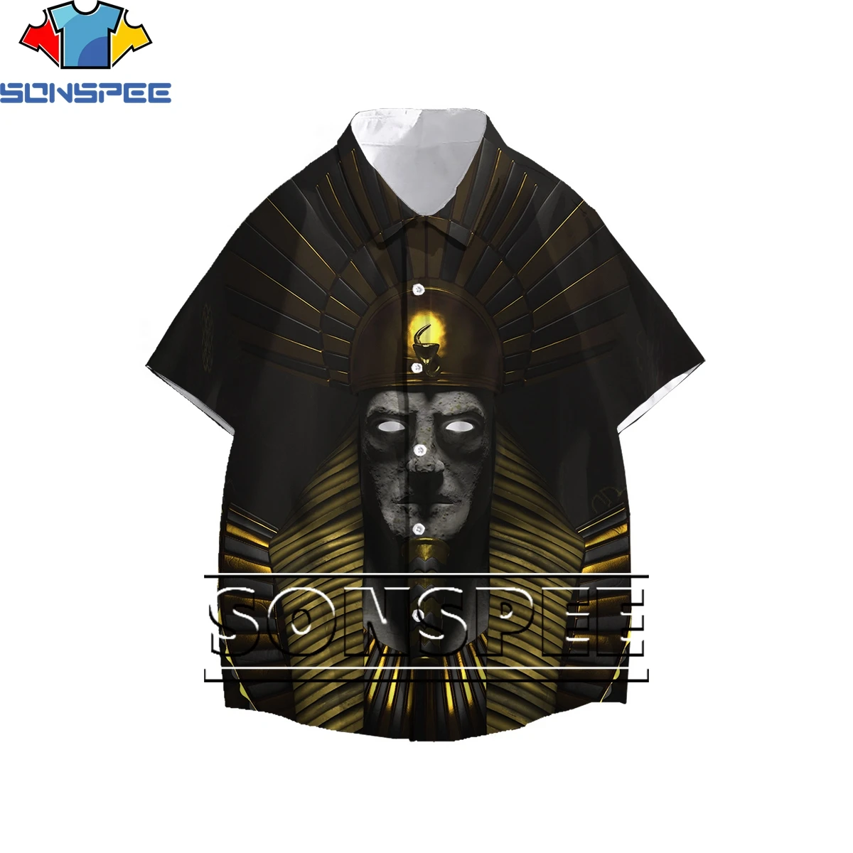 

SONSPEE Fashion Ancient Egyptian Pharaoh 3D Print Men's Shirt Summer Pyramid Original Casual Otaku Hawaiian Beach Oversize Top