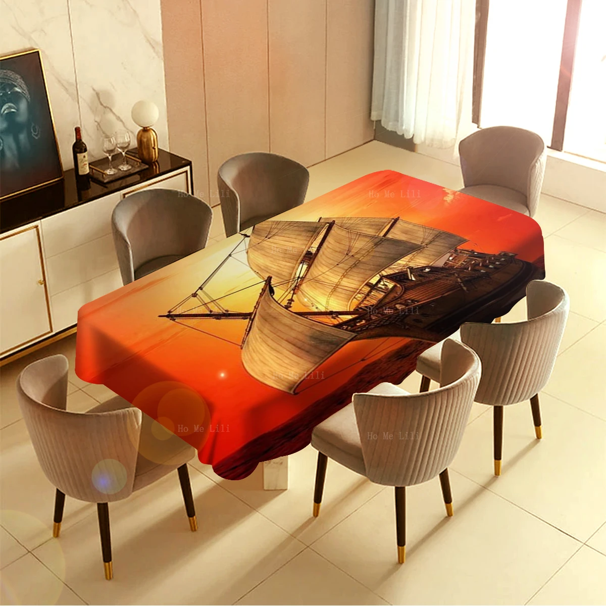 Титаник круизный лайнер Galleon закат в море Красивая прямоугольная скатерть