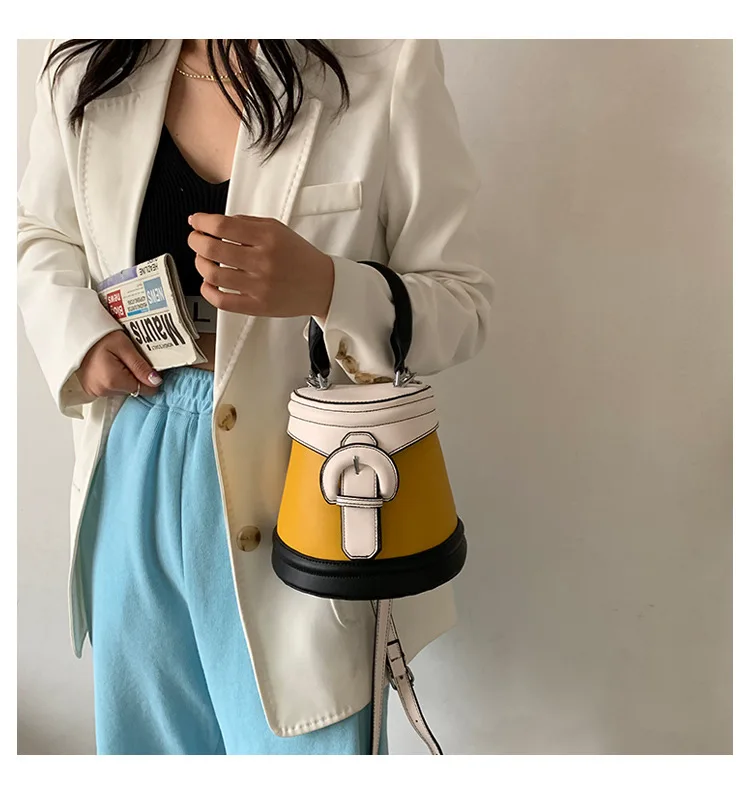 

Brand Designer PU Leather Women's Handbag Retro Simple Crossbody Bag Small Cylindrical Tote