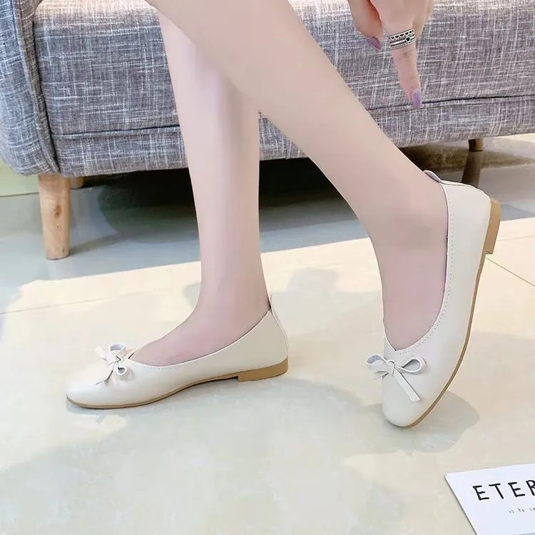 Soft Bottom Bow Single Shoes Women 2021 Summer New Shoes Korean Thick Heel Flat Bottom Casual Shoes Women's Shoes Doudou Shoes
