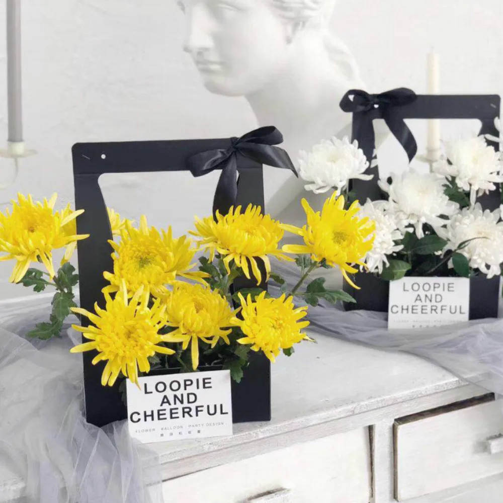 

6pcs Portable Foldable Flower Box Paper Packing Bag Florist Fresh Flower Carrier Bag Handmade Bouquet Basket Wedding Gift