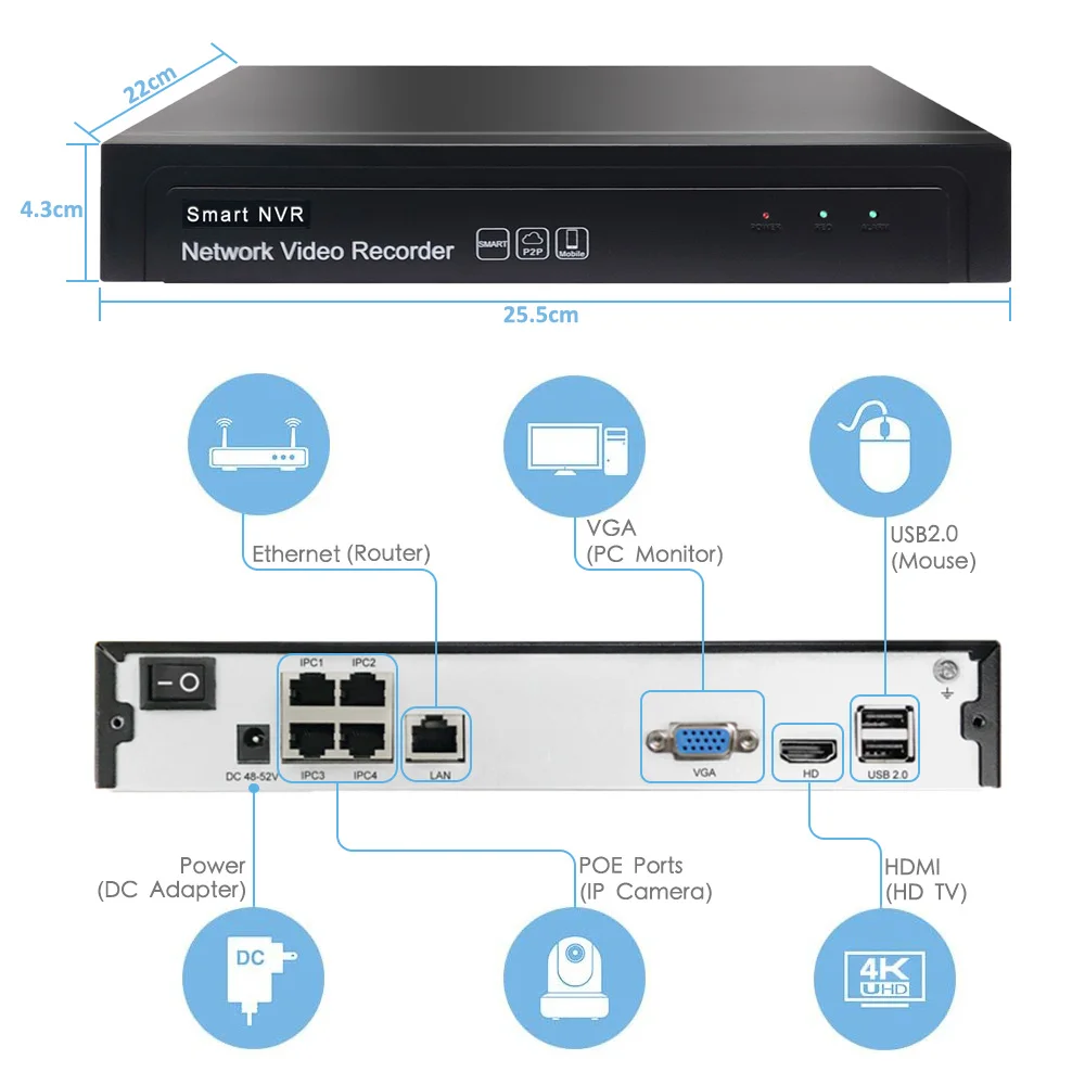 4 канальный сетевой видеорегистратор H.265 + 5 Мп 1080P до 16 каналов 1 HDD IP камера Onvif 2 6 P2P