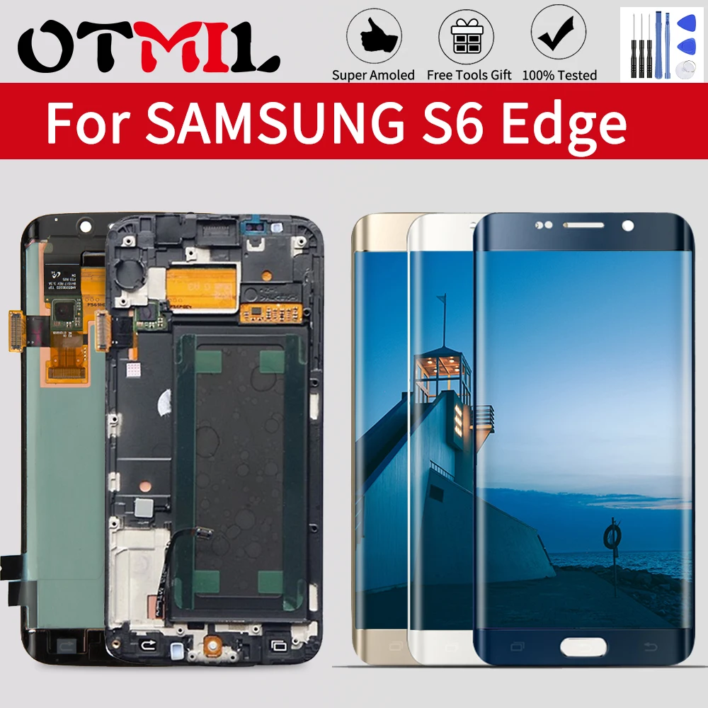 

ЖК-дисплей Super AMOLED 5,1 дюйма для SAMSUNG Galaxy S6 edge, ЖК-дисплей с сенсорным экраном, рамка для SAMSUNG S6 Edge, дисплей G925F G925