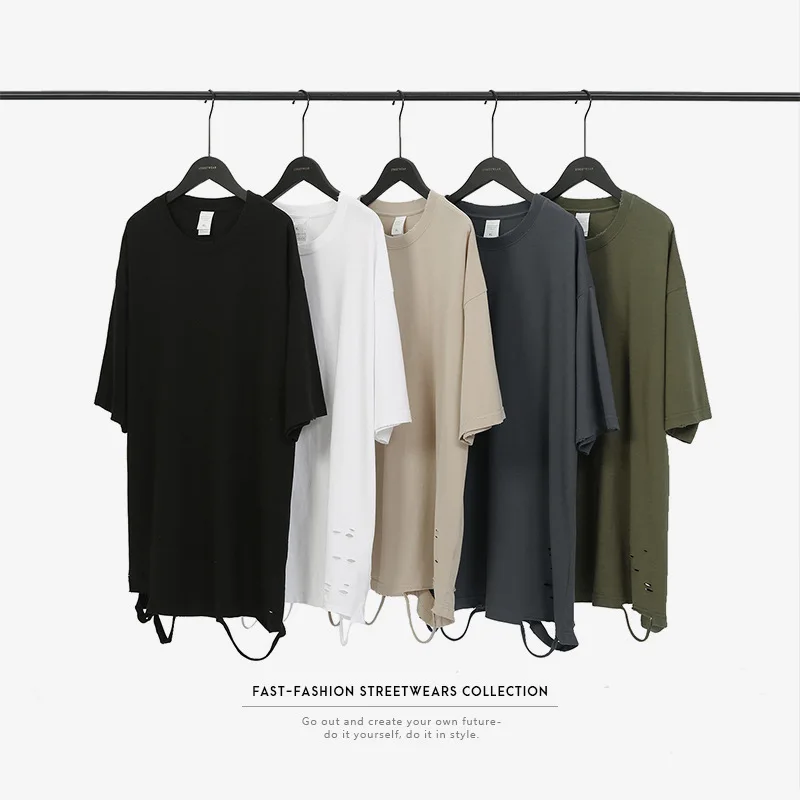 

2020 spring/summer new high street Korean tide brand Harajuku wind hole loose men's short-sleeved t-shirt