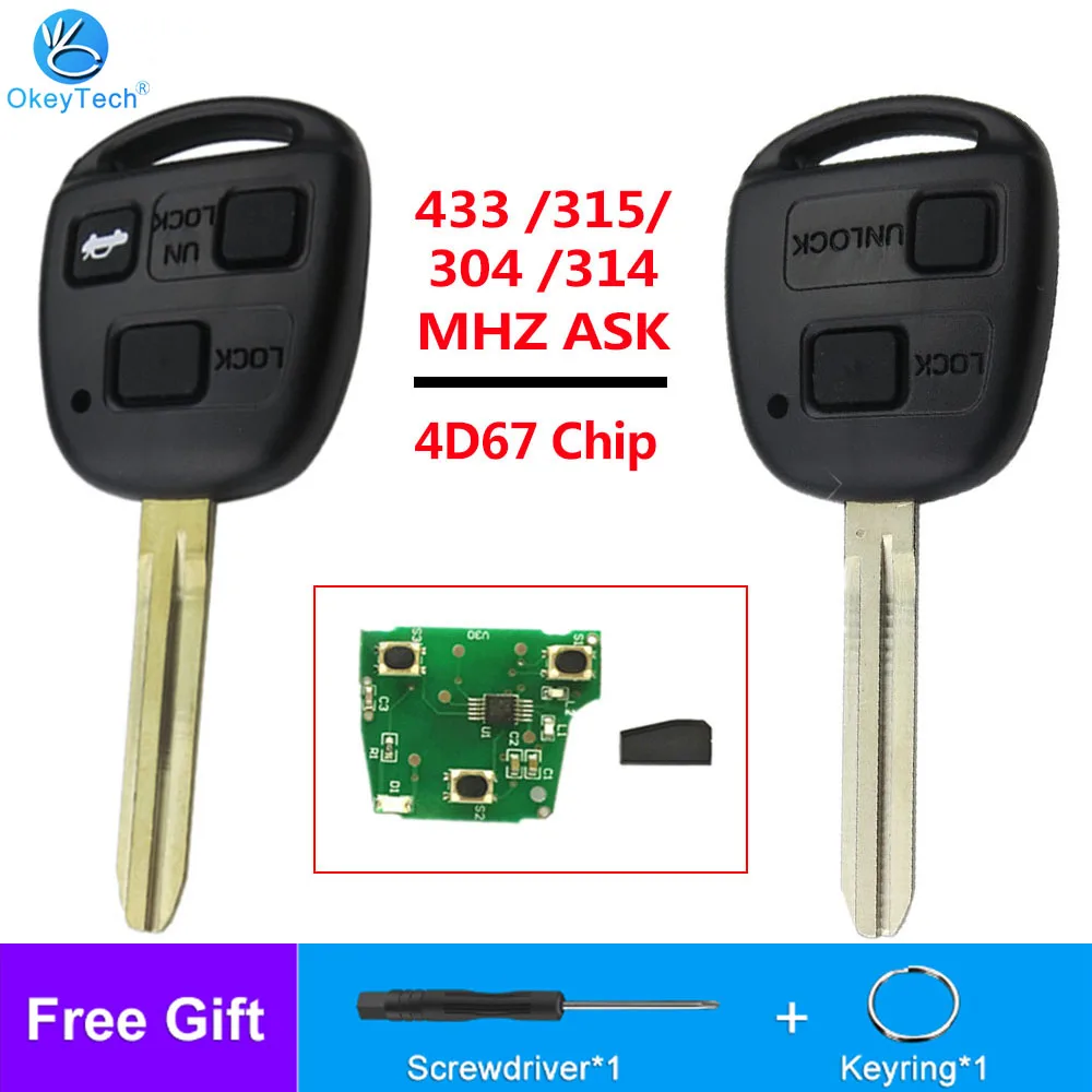 OkeyTech 433 /315/304 /314mhz 2/3 Buttons 4D67 Chip Replacement Auto Remote Key For Toyota Avensis Kluger Prado120 Tarago RAV4 | Автомобили