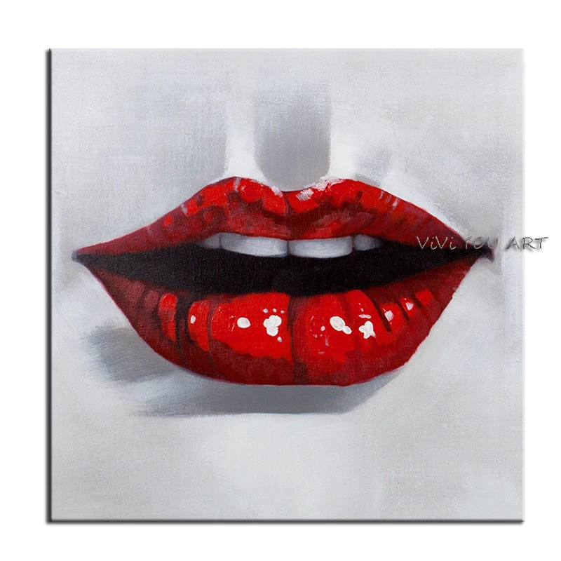 

Fashion Lady Poster Red Lips Makeup Handmade Canvas Art Painting Wall Picture Modern Girl Room Home Decor