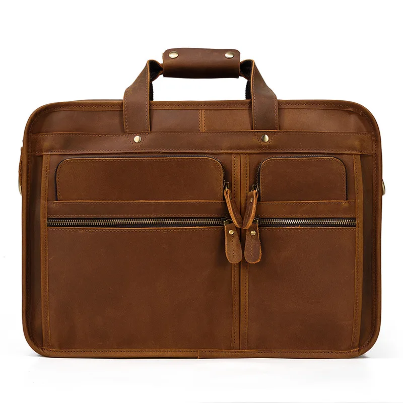 Men's retro handbag leather briefcase leather casual computer bag messenger shoulder bag commuting to work