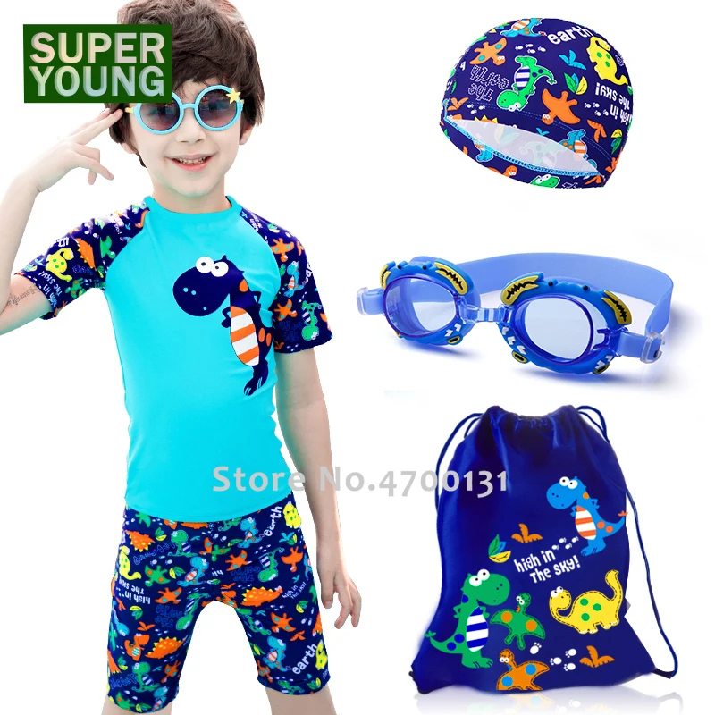 Детский купальный костюм с динозавром из мультфильма для мальчиков защитой от