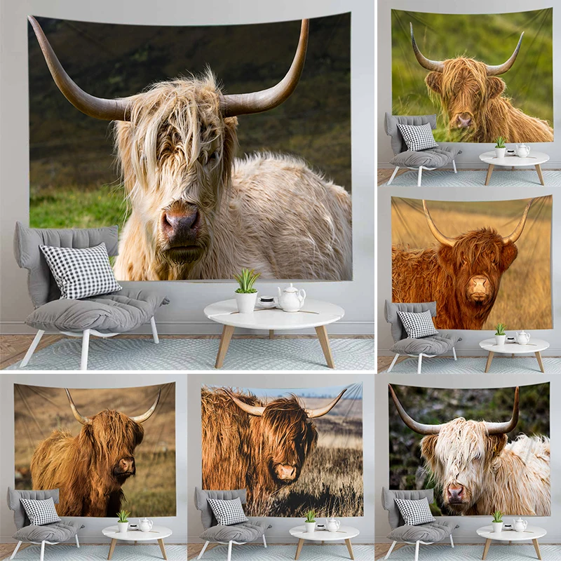 

Highland корова печати стены хиппи гобелен украшение дома из полиэстера ковры висит Большой Диван Одеяло