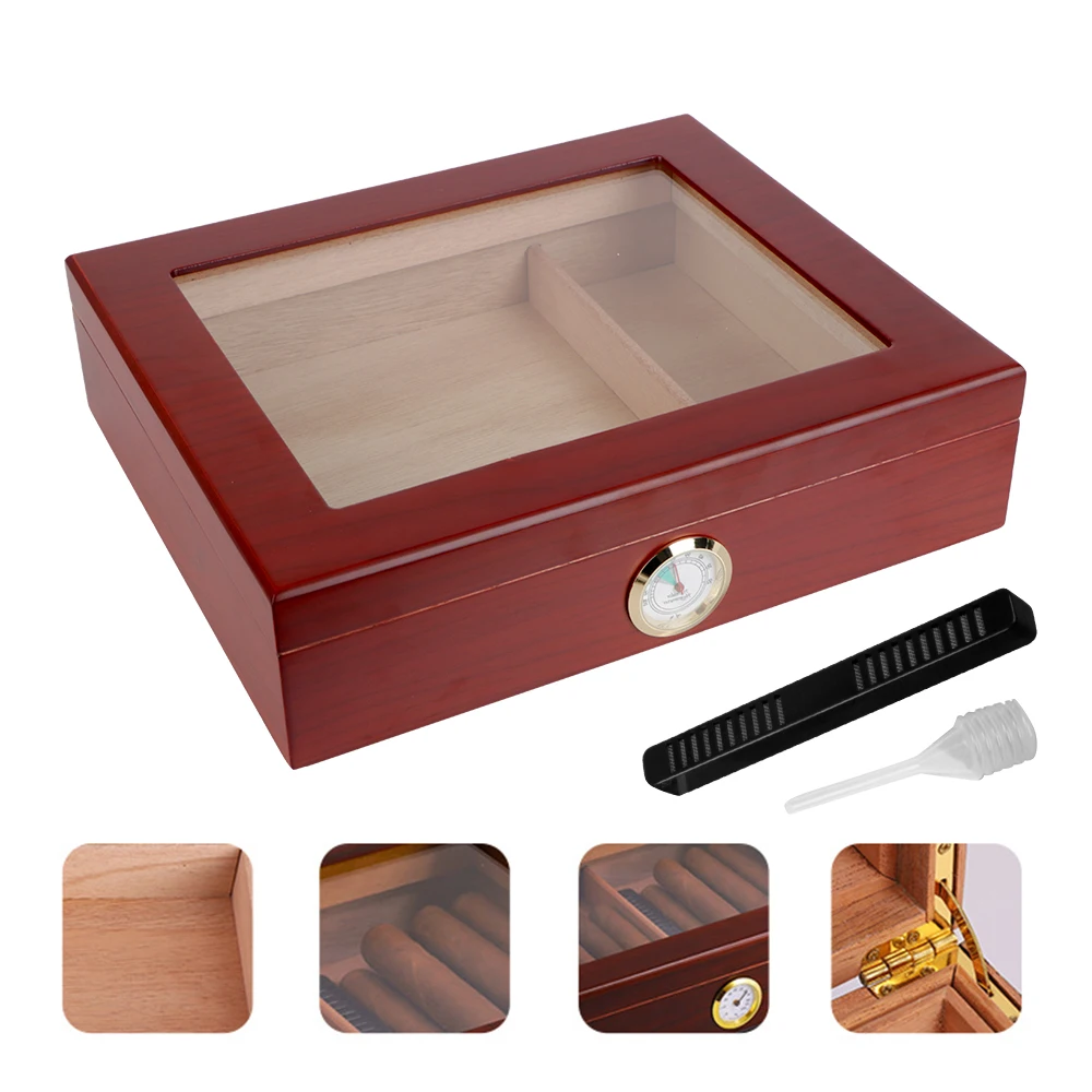 

Cedar Wood Smoking Accessories With Hygrometer Humidifier Cigar Travel Humidor Box Transparent Skylight Cigar Humidor Case