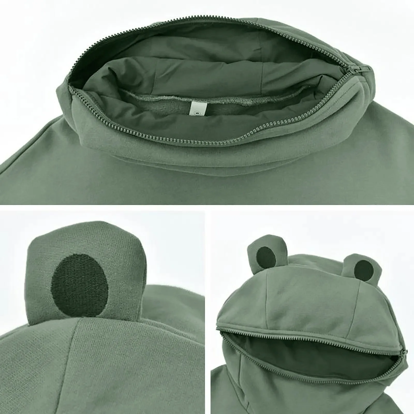 

TELOTUNY Fashion Hoodies Women's Long Sleeve Zipper Hooded Pullover Cute Cartoon Frog-Design Prints Pockets Sweatshirt Tops