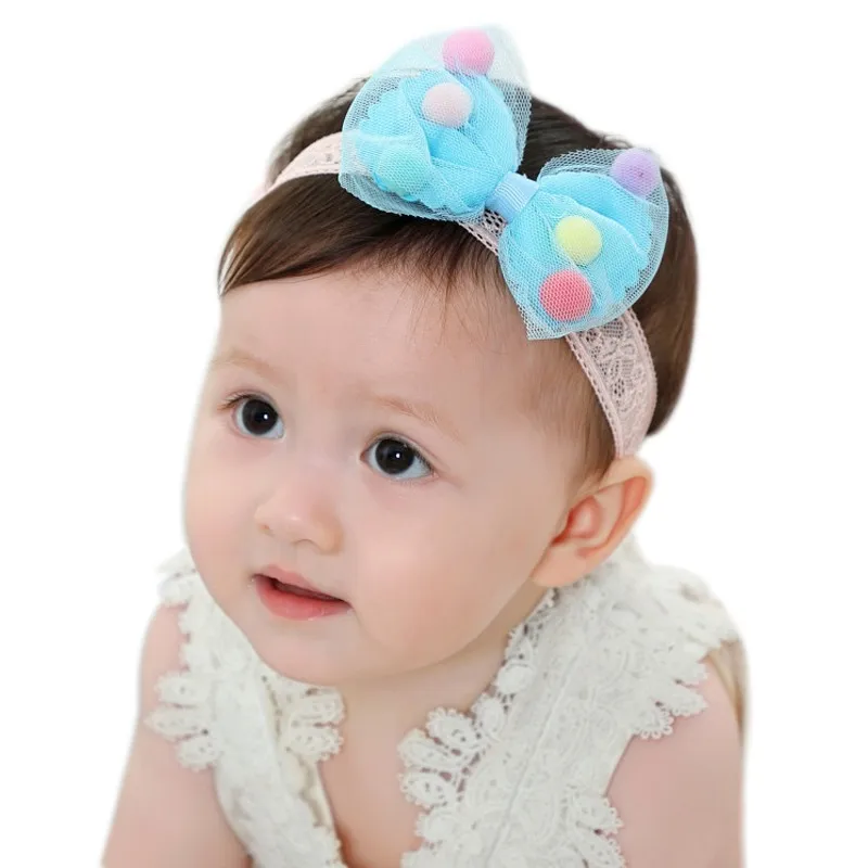 Модные кружевные сетчатые повязки на голову с бантом для маленьких девочек