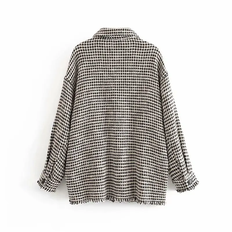 Женская твидовая рубашка на пуговицах винтажная клетчатая блузка с длинным