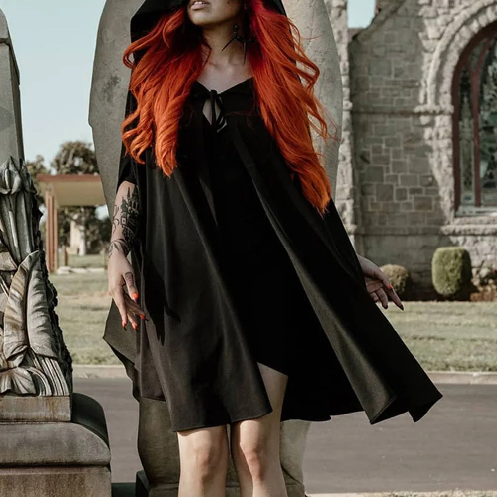 Готические накидки женские зимние пончо в стиле Харадзюку панк размера плюс с