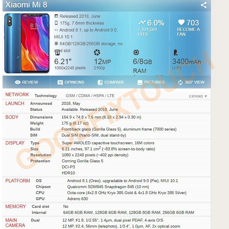 ЖК-экран для Xiaomi Mi 8 Mi8 ЖК-дисплей сенсорный экран стеклянная панель дигитайзер в
