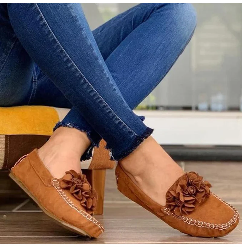

2020 Summer Women Ladies Sewing Slip On Flats Woman Flower Female Boat Shoes Casual Women's Comfort Footwear Plus Size