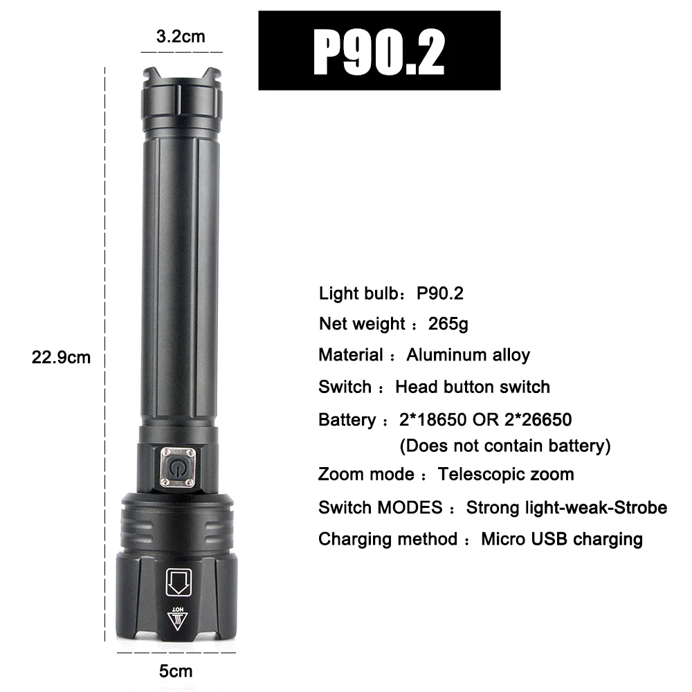 Xhp90 xhp90.2 xhp70.2 Мощный USB светодиодный фонарь, ручная лампа 26650 18650, перезаряжаемый тактический фонарь