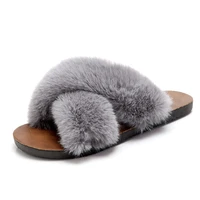2021 summer women house slippers faux fur fashion shoes woman slip on flats female slides black pink cozy home furry slippers