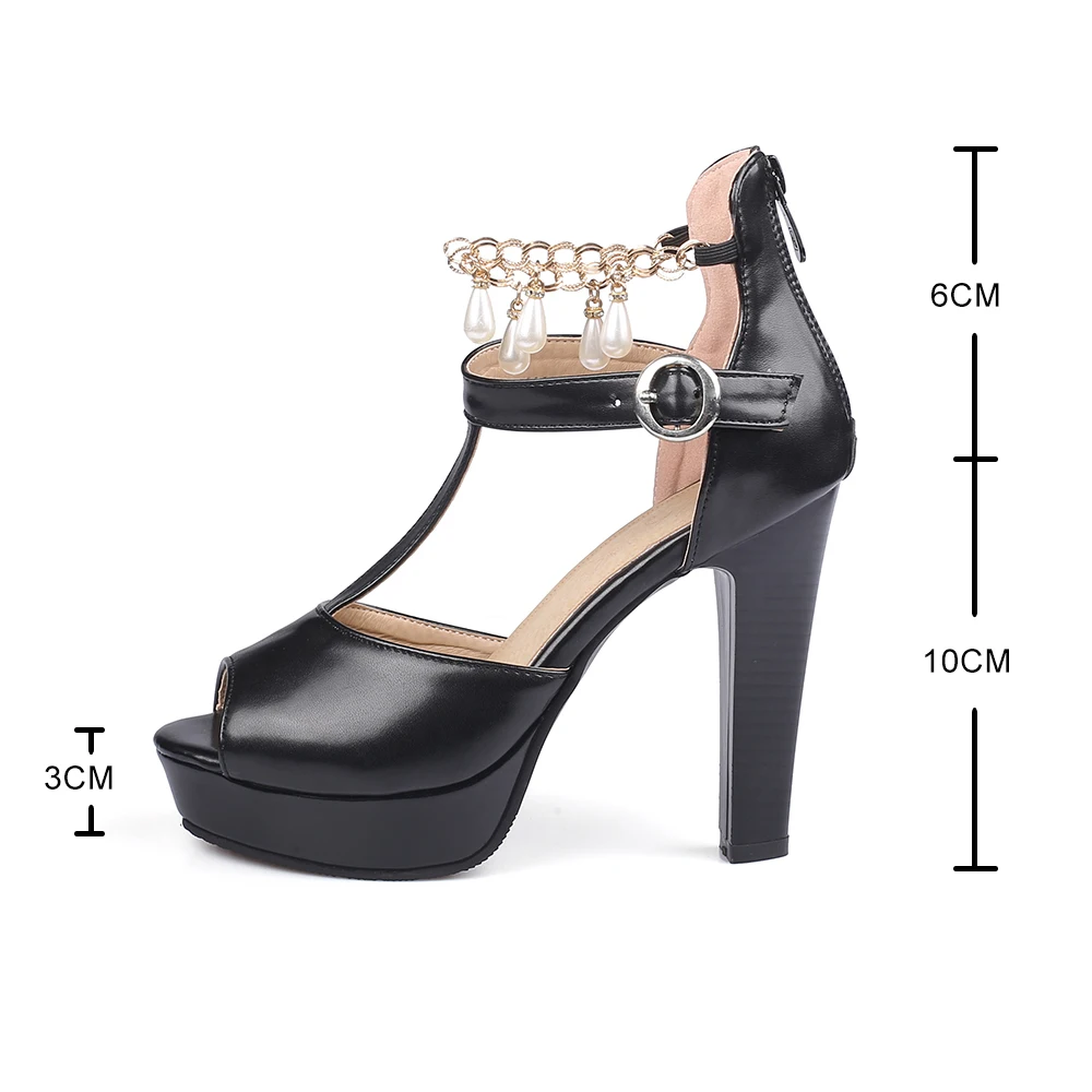 

2021 New Gladiator Women Sandals Peep Toe High Heels Pearl Chain Thin Summer Pumps Fashion Black Beige Party Sandalias Muje 32