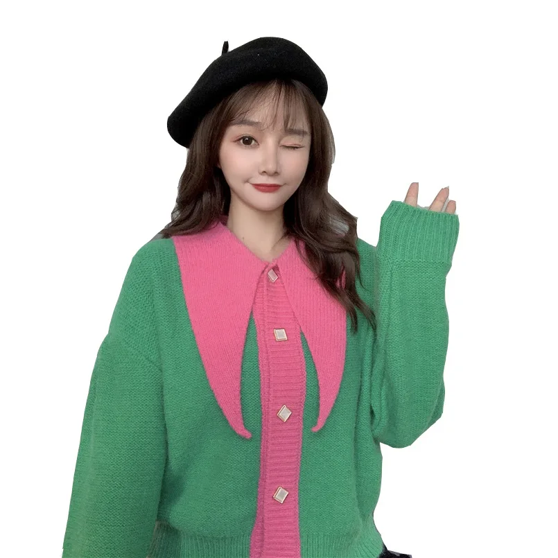 

2020 Autumn Winter Women Sweater Cardigan Turn Down Neck Fashion Coat Long Sleeve Kintted Female Casual Loose Short Tops Vintage