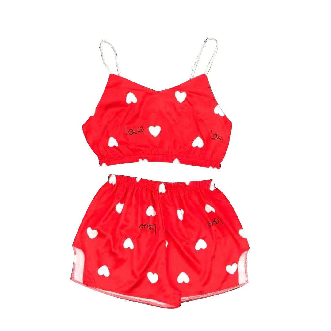 

EV&RE Brilliant Star Print Lingerie Girls Pyjamas V Neck Sleeveless Crop Top Loose Short Women's Pajamas Satin Home Suit Female