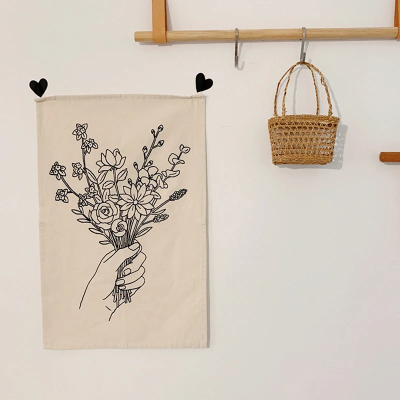 

1PCS Fabric Hand-drawn Macrame Wall Tapestry Napkin Nordic Ins Cloth Flower Wall Hanging Tapestry Dorm Apartment Decoration